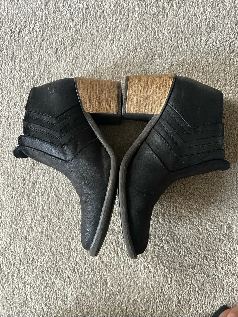 Qupid black vegan leather with woodblock heel ankle boots